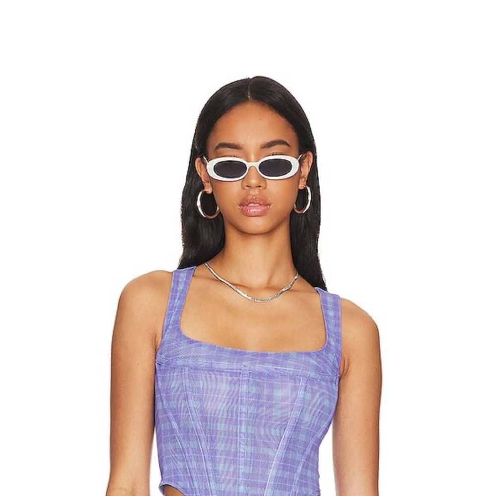 Miaou Campbell Cropped Corset in Baby Plaid Periwinkle – Size XS